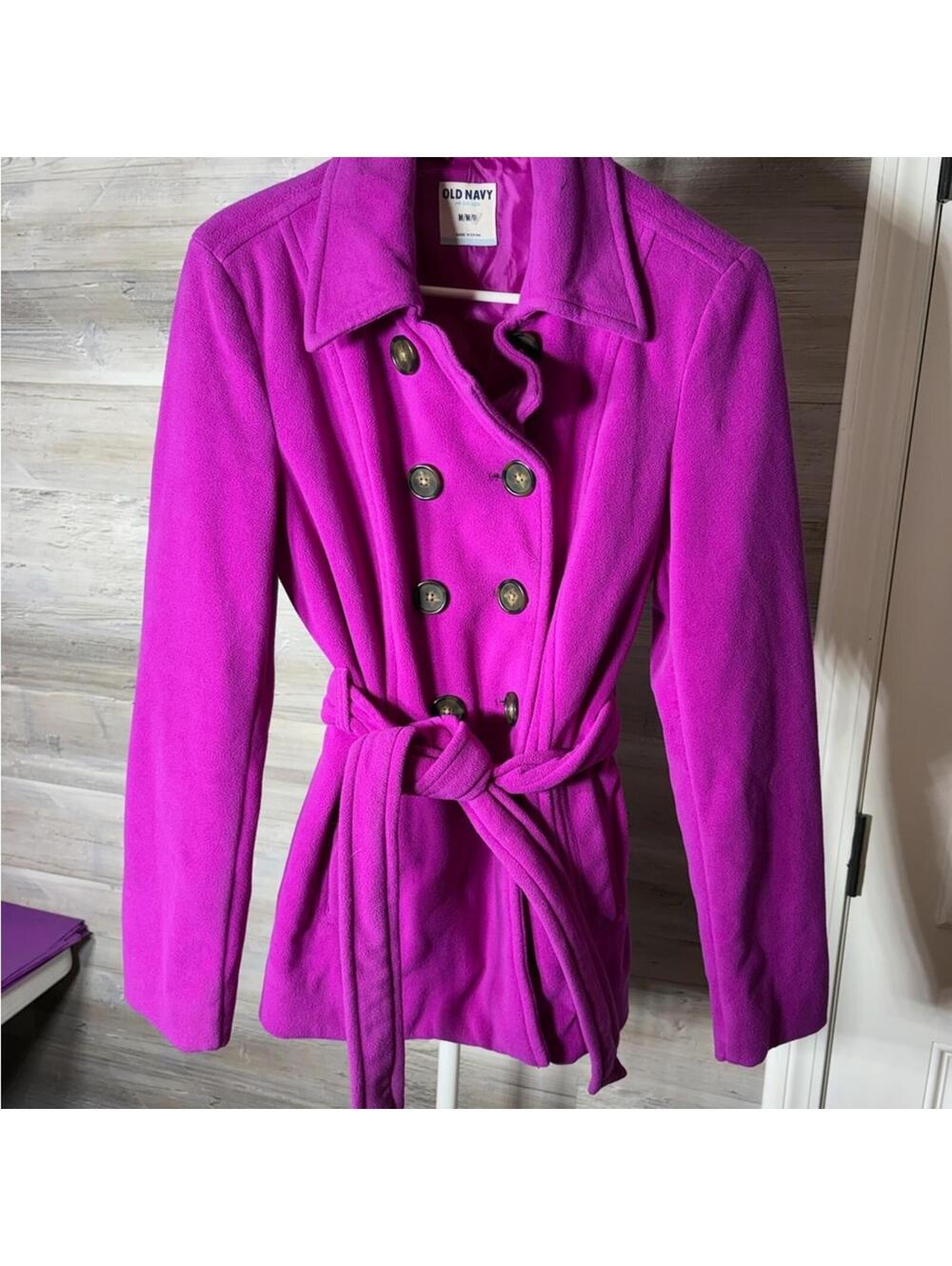 Old Navy Women's Medium Fuchsia Double-Breasted Belted Coat 947